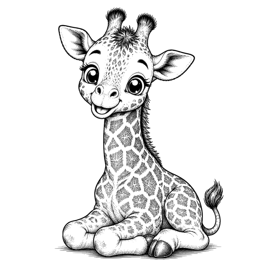 Adorable Baby Giraffe In Ink Sketch