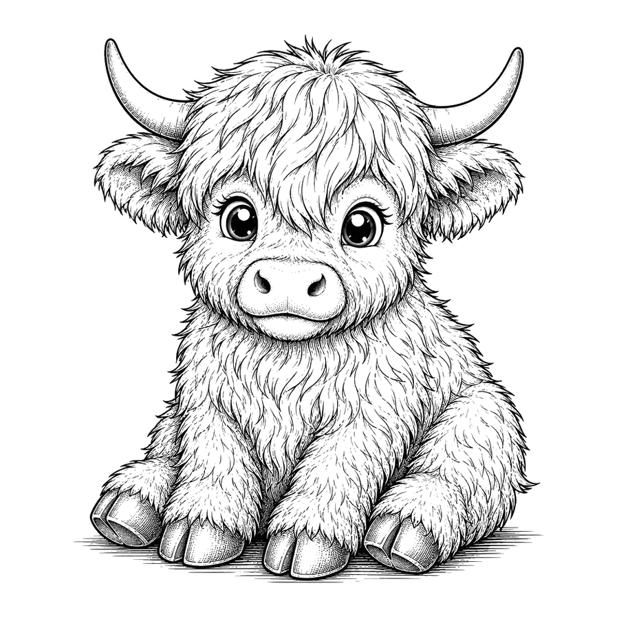 Adorable Highland Calf In Ink Detail