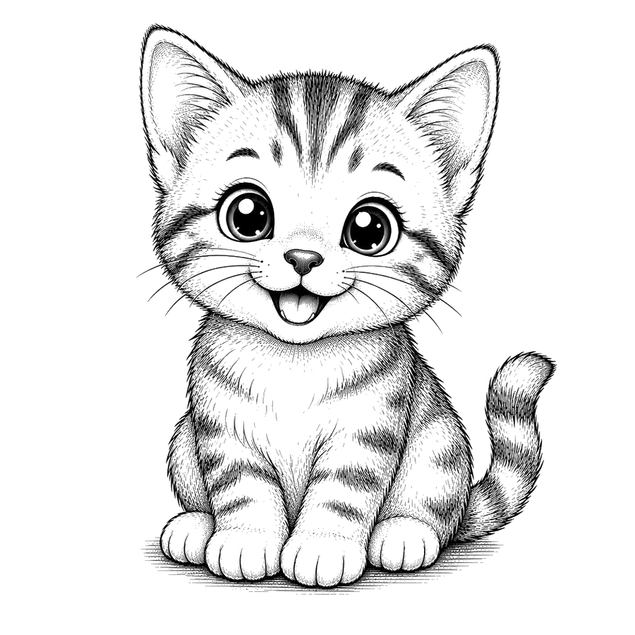 Adorable Kitten In Monochrome Sketch