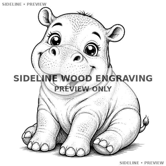 Cute Baby Hippo Illustration In Ink