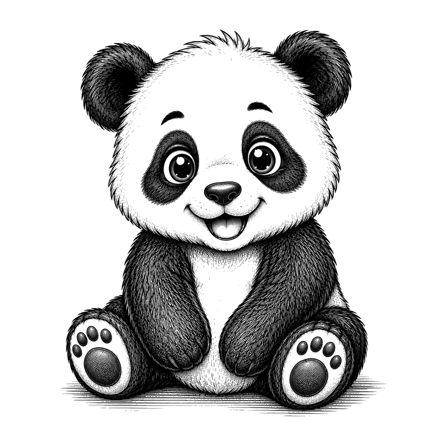 Cute Baby Panda Illustration In Ink