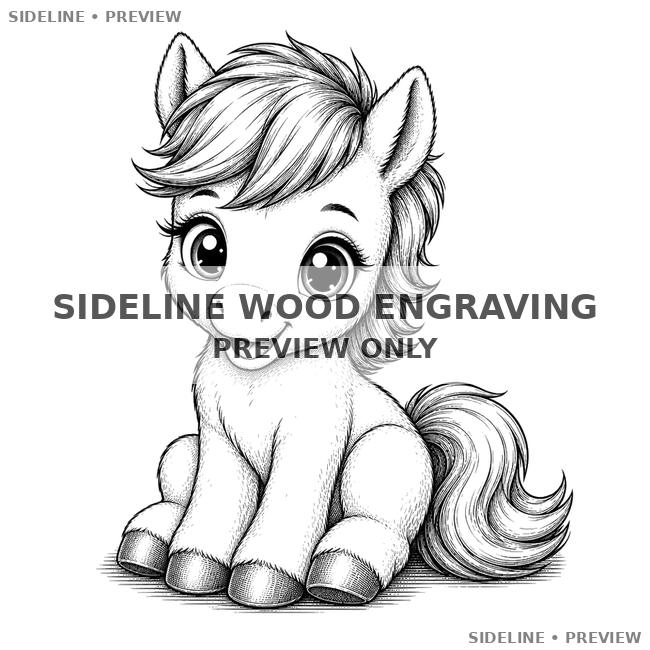 Cute Baby Pony In Monochrome Ink