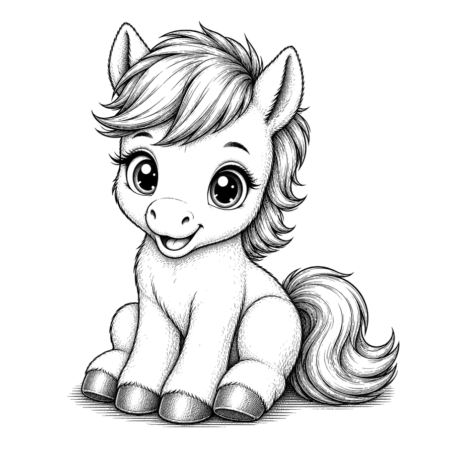 Cute Baby Pony In Monochrome Ink