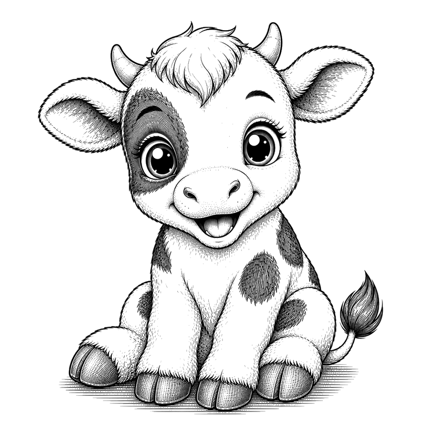 Cute Cartoon Calf Illustration In Ink