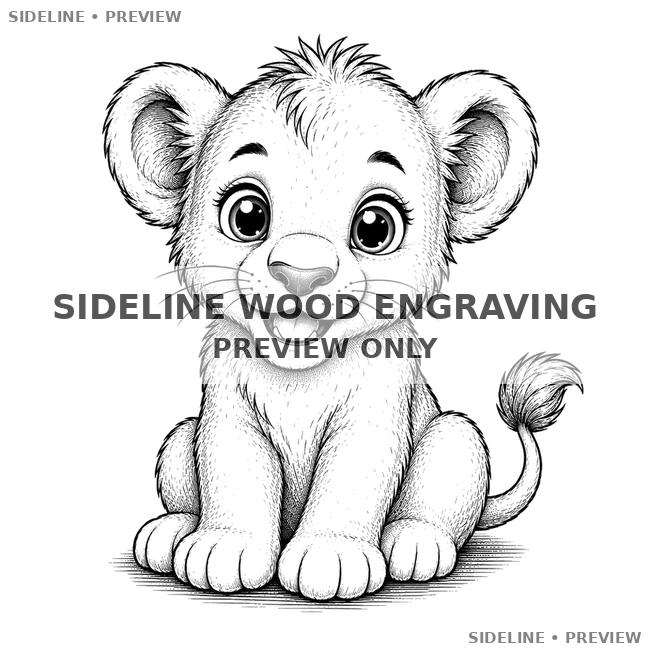 Cute Lion Cub Illustration In Ink