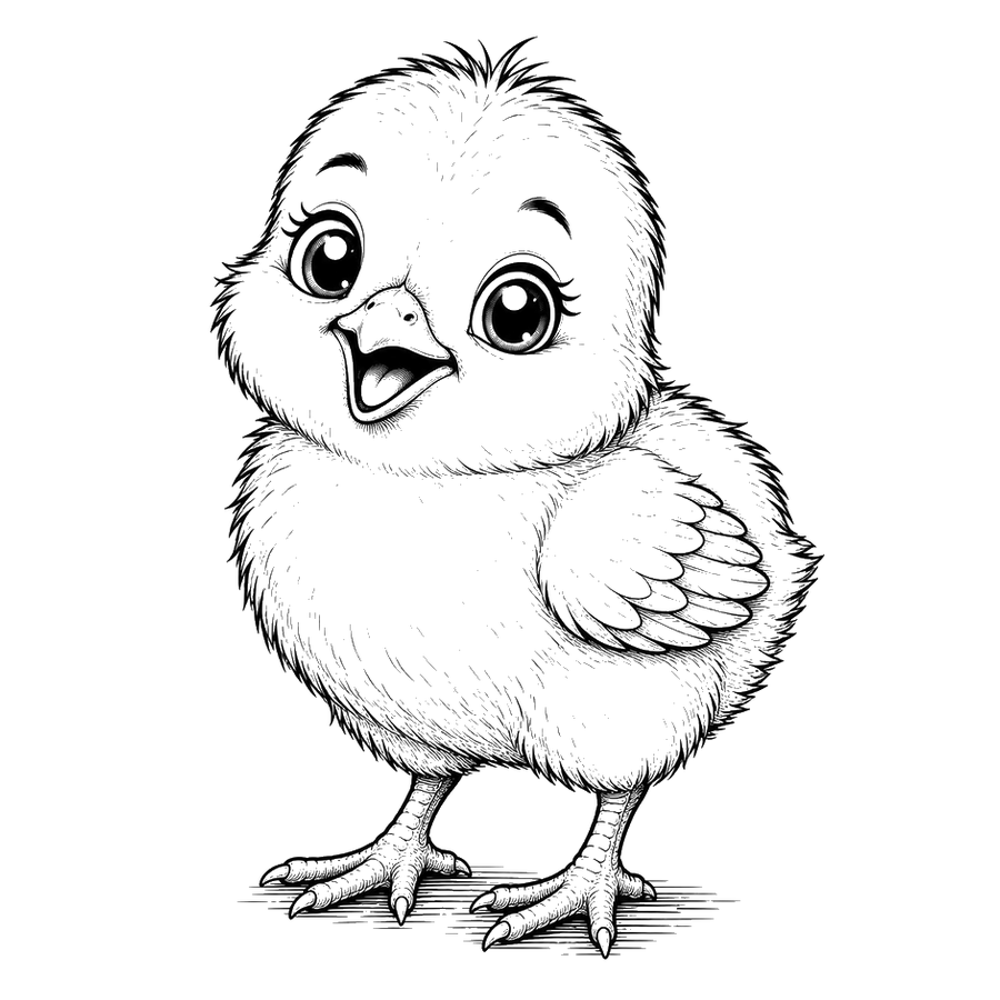 Fluffy Chick In Detailed Line Art Fluffy Chick In Detailed Line Art