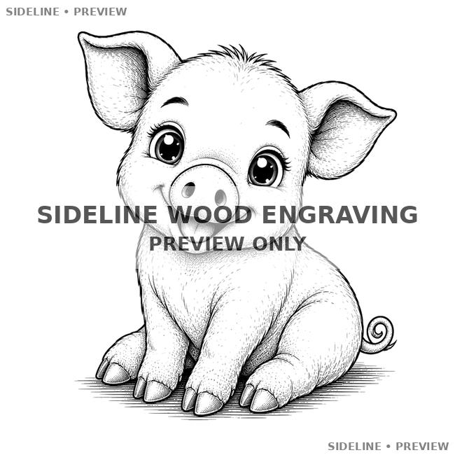 Happy Piglet In Ink Illustration