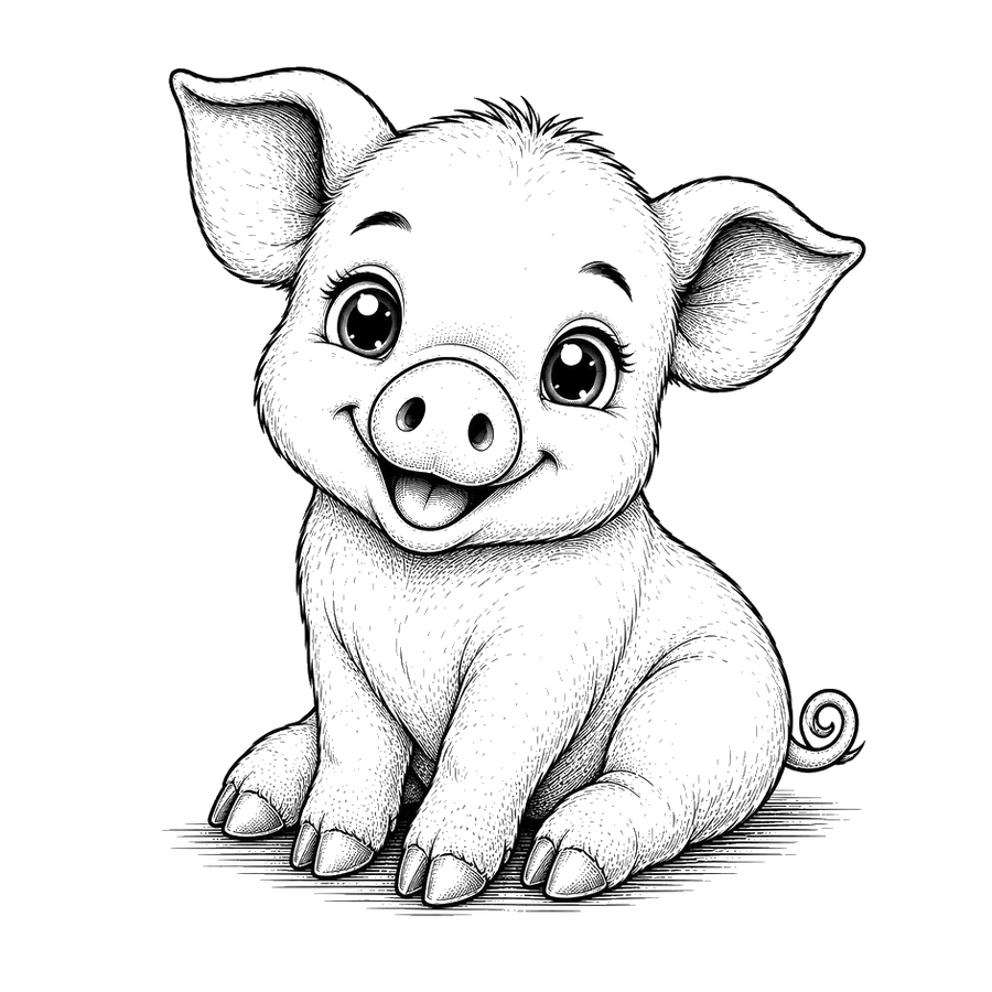 Happy Piglet In Ink Illustration