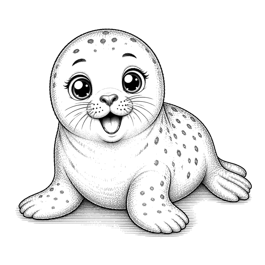 Joyful Baby Seal In Ink Illustration