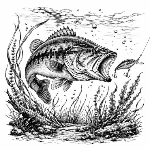 Bass And Lure Underwater Engraving