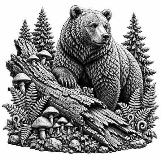 Bear And Woodland Relief Sculpture