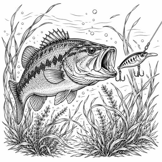 Black And White Bass Chasing A Lure