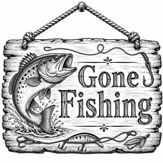 Black And White Gone Fishing Sign