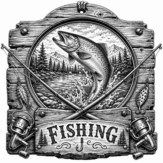 Fishing Woodcut Emblem