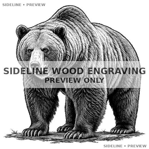 Grizzly Bear Engraving On Earthly Ground