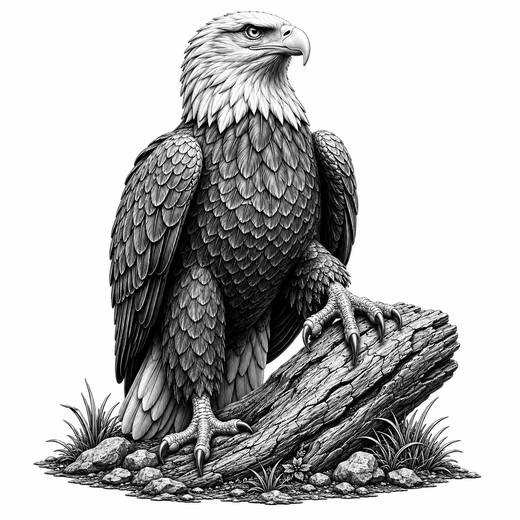 Majestic Bald Eagle On Weathered Log