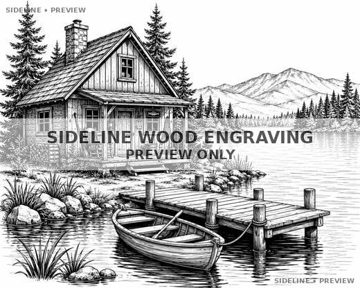 Rustic Lakeside Cabin Engraving