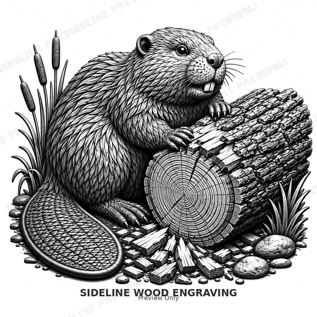 Beaver by the riverside carving