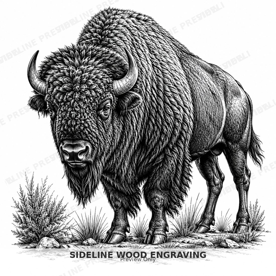 Bison in monochrome ink details
