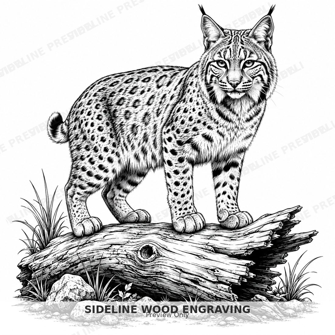 Bobcat on a fallen log