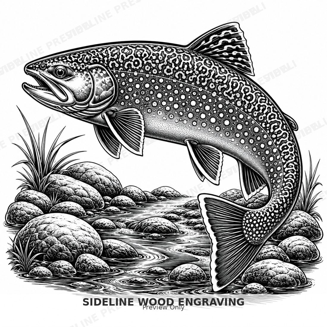 Brook trout with bright-style vermiculation patterns and fin