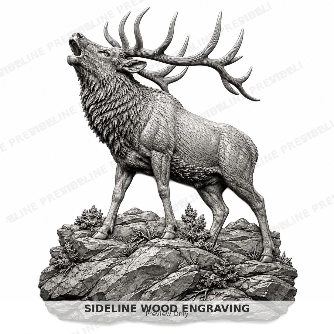 Bull elk bugling from a rocky ridge