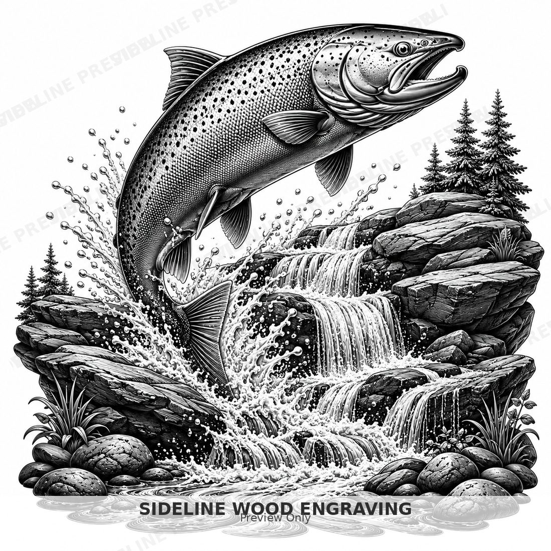 Chinook salmon jumping over a waterfall