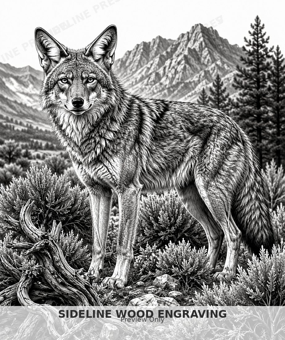 Coyote in rugged desert landscape