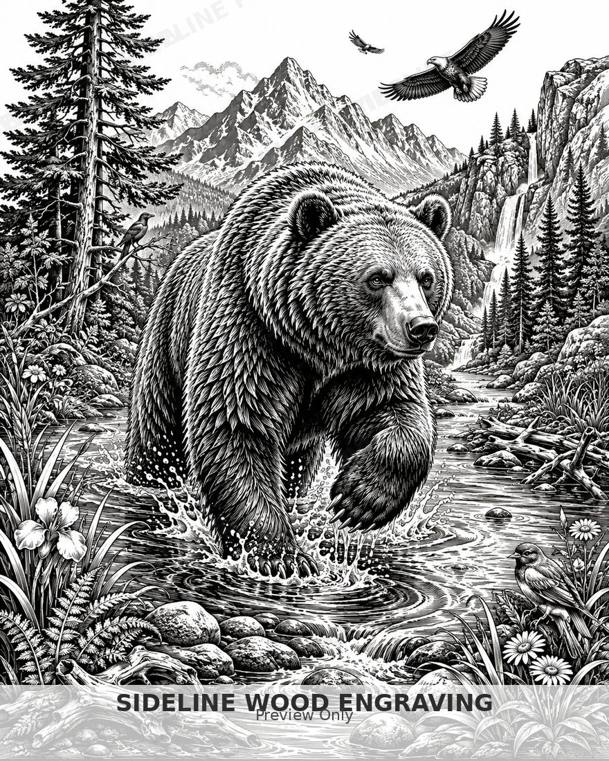 Grizzly bear walking through a shallow mountain stream 01