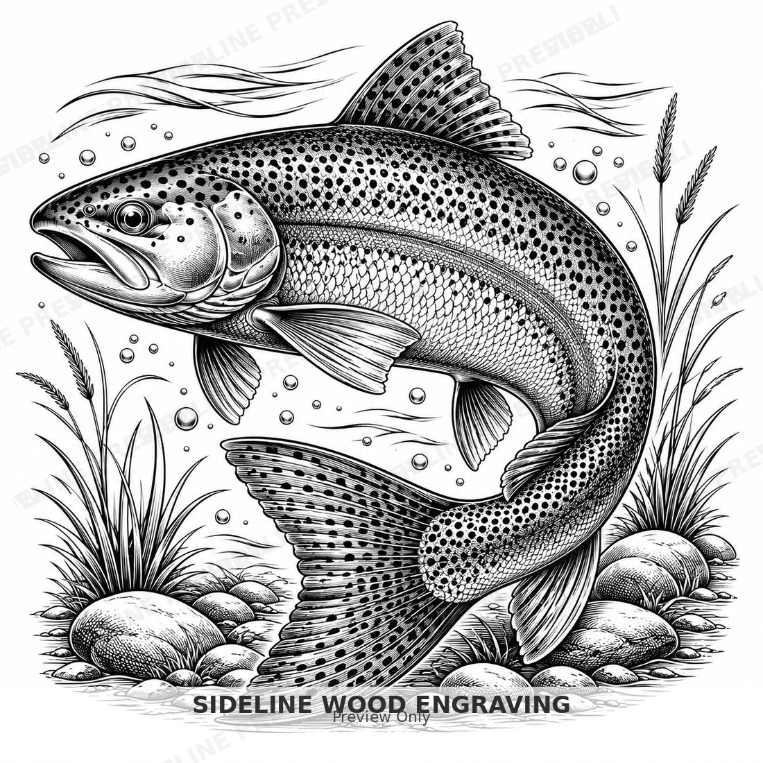 Jumping trout in freshwater currents