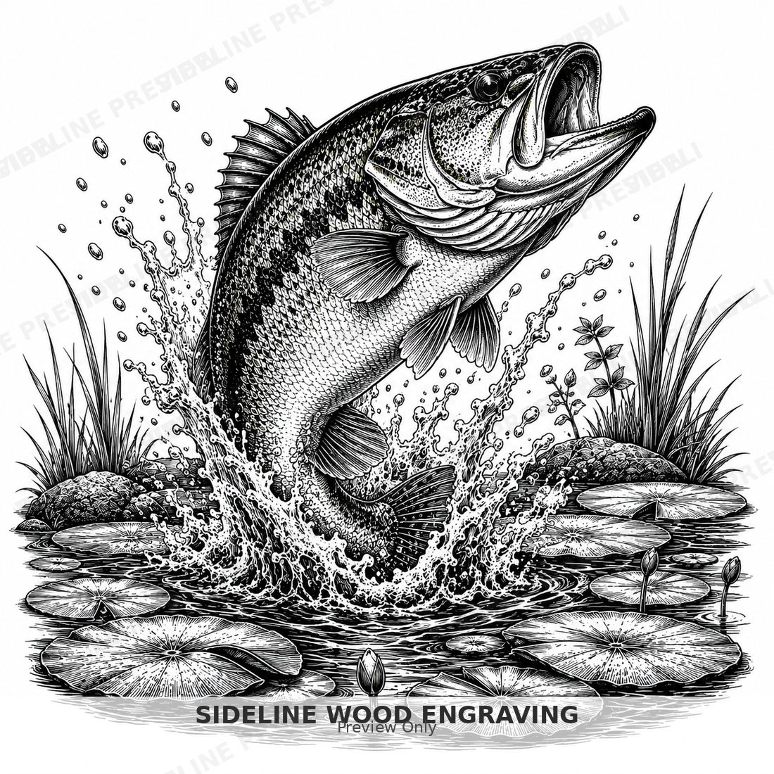 Leaping bass in the pond