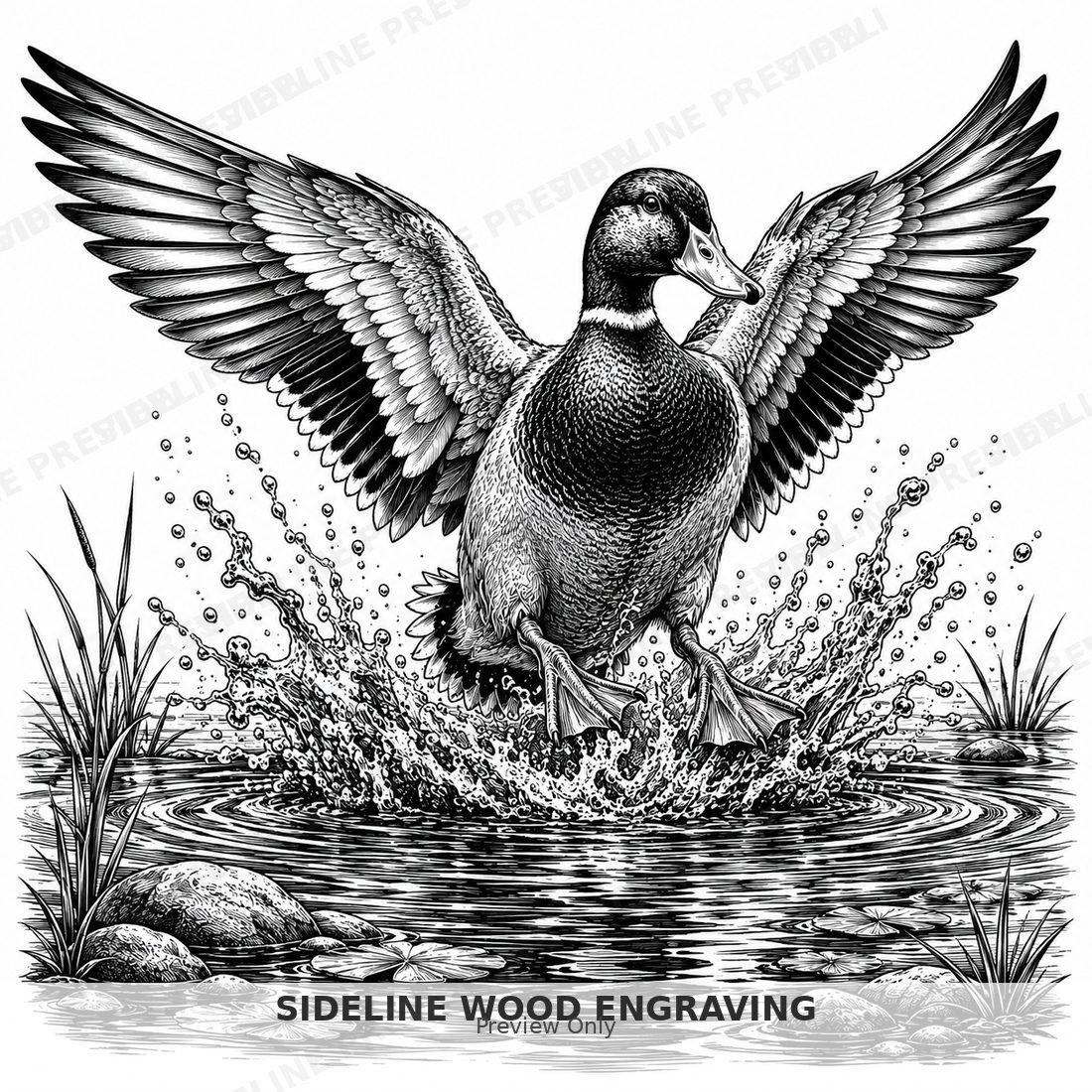 Mallard drake landing in pond