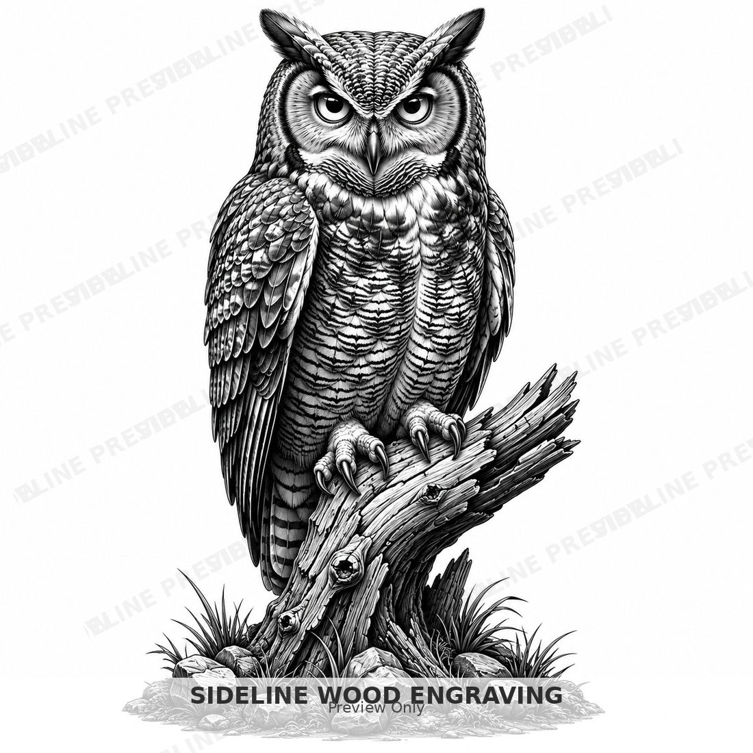 Perched owl on a broken branch