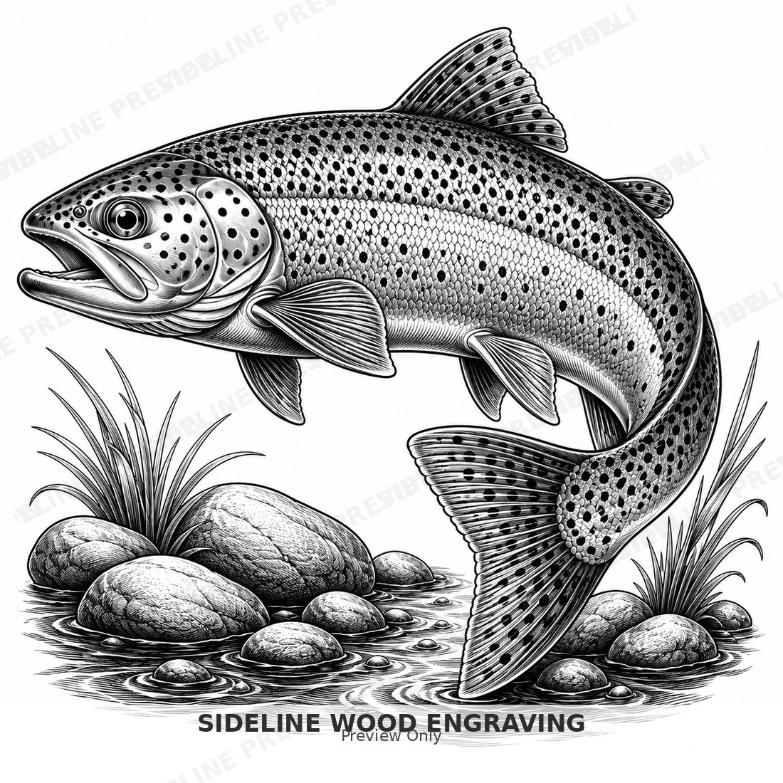 Rainbow trout with spotted body and flowing fins