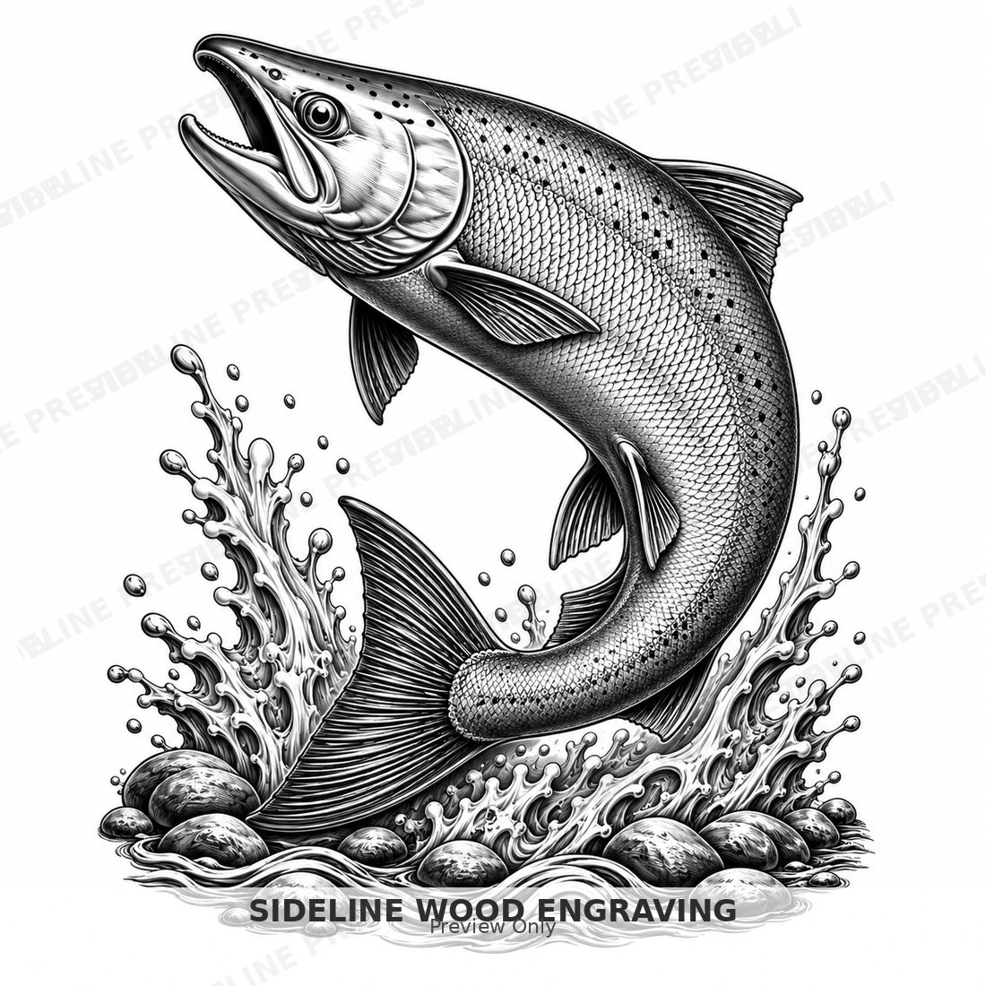 Sockeye salmon in a strong curved jumping pose