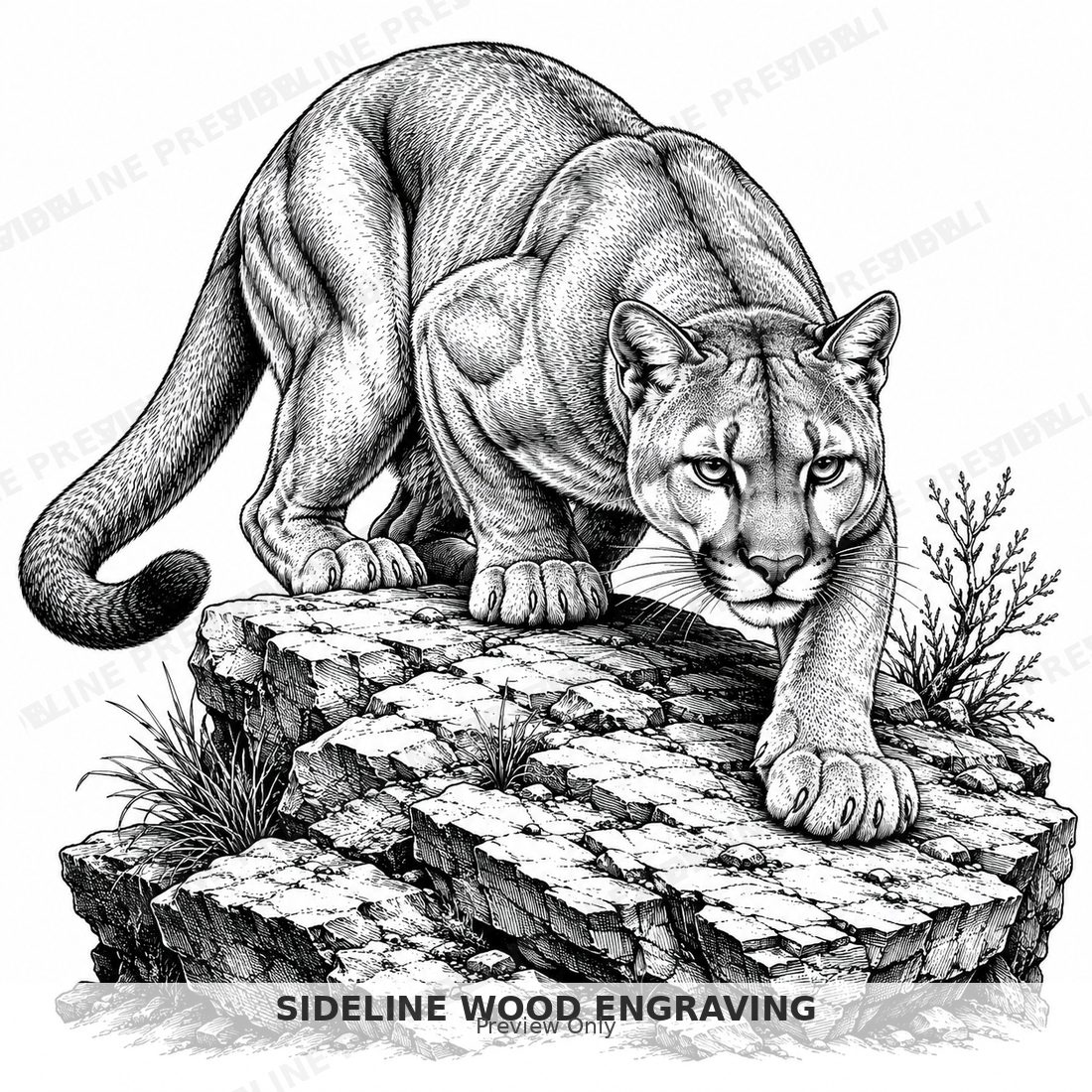 Stalking cougar on a rocky ledge