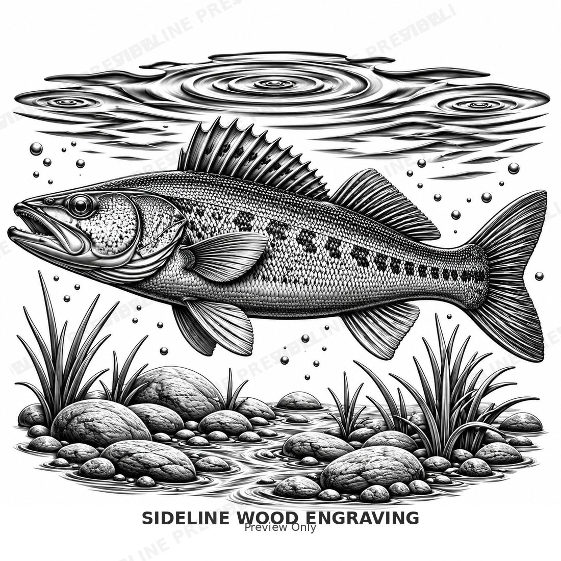 Walleye swimming through rippling lake water
