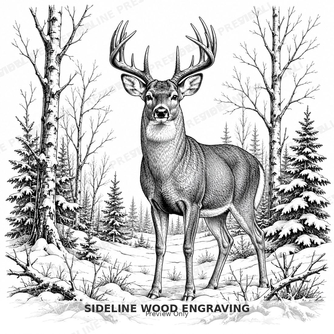 Winter deer in a snowy forest